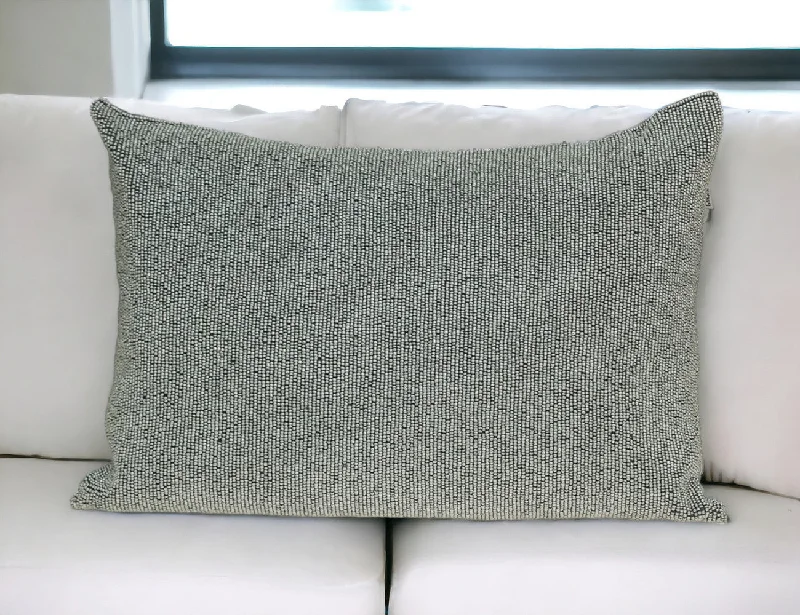 Shimmering Silver Beaded Luxury Throw Pillow