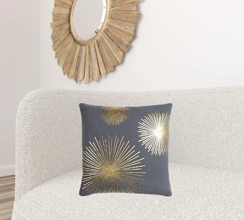 Gray Gold Metallic Sunburst Throw Pillow