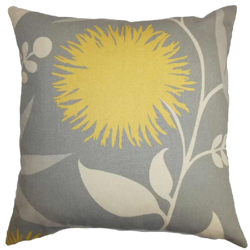 Huberta Floral Euro Sham Gray Yellow