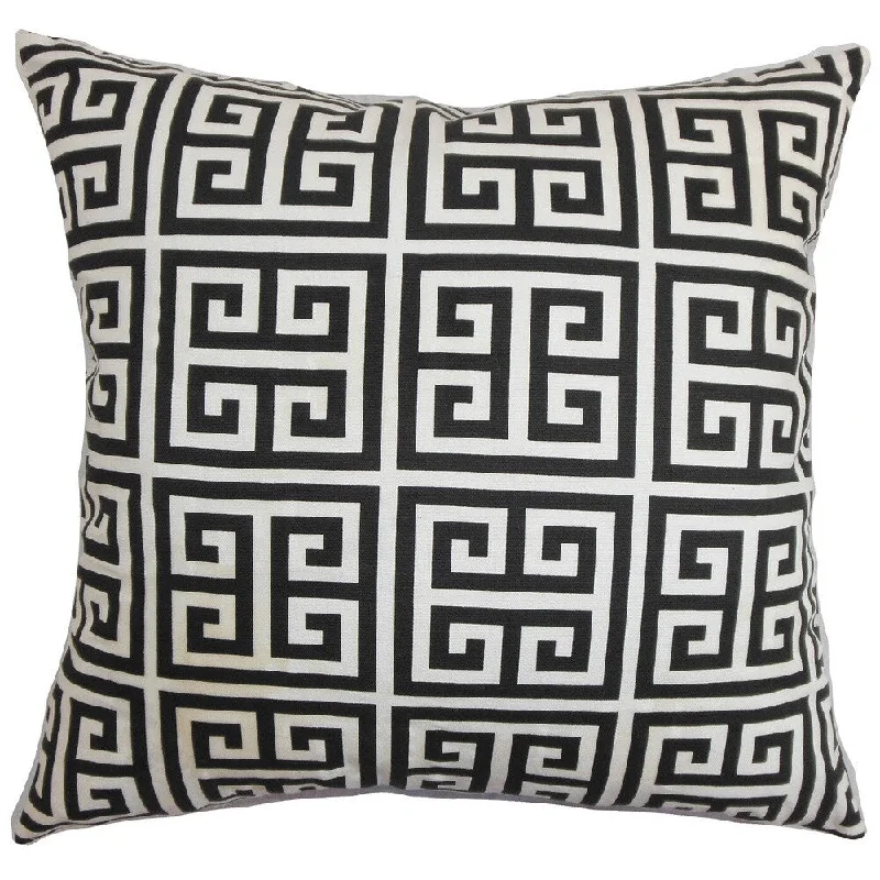 Paros Greek Key Euro Sham Black White