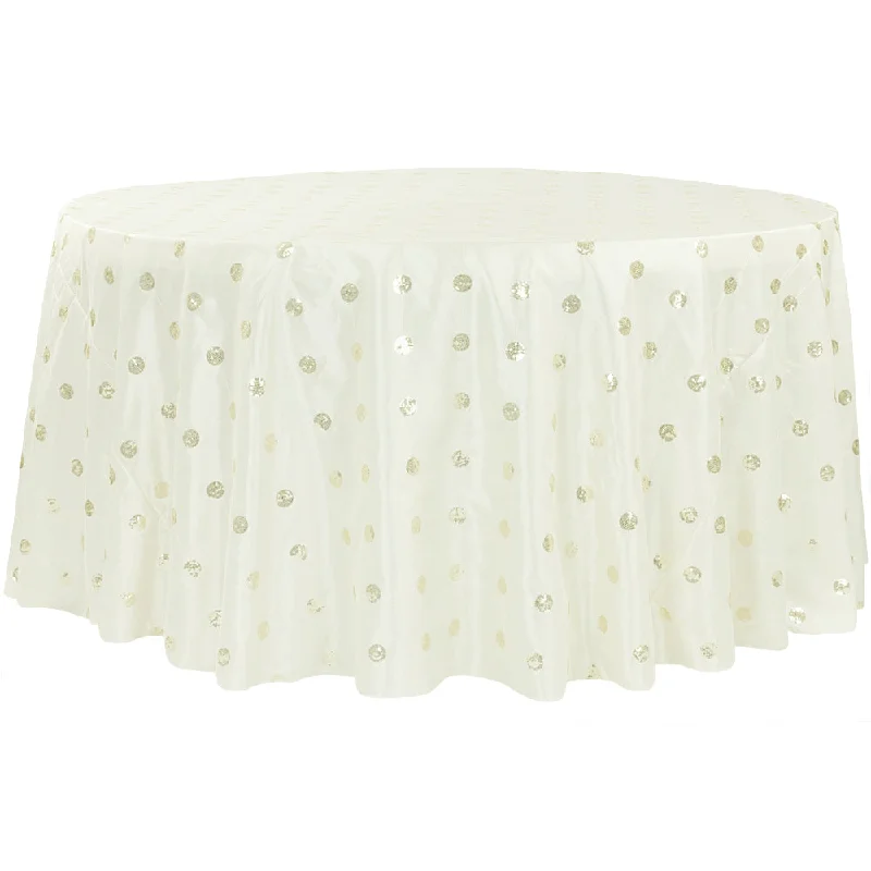 Sequin Embroidery Taffeta 120" Round Tablecloth - Ivory