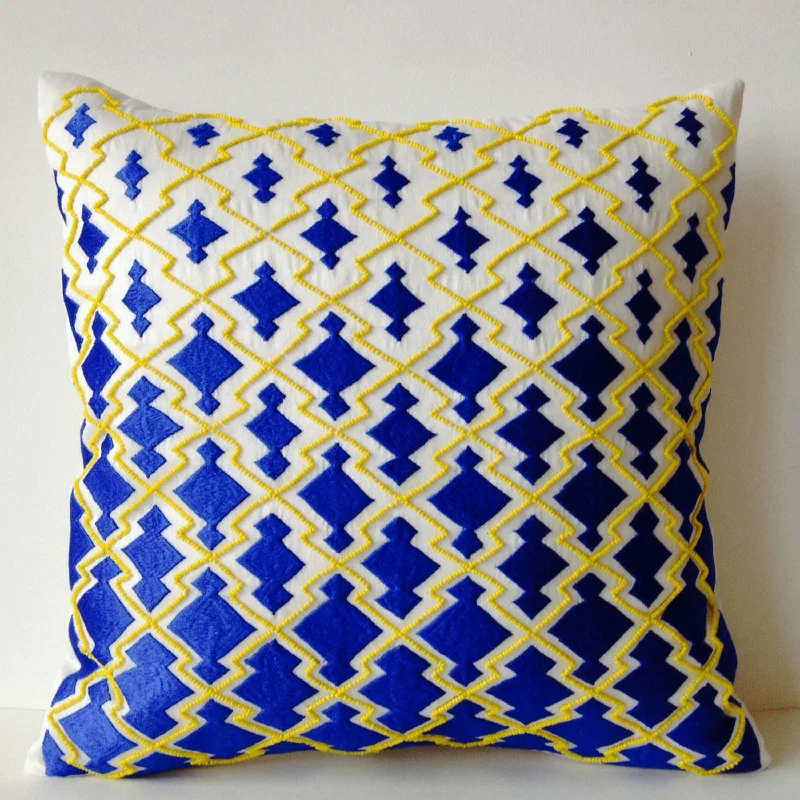 Royal Blue Yellow Bishi Pillow Cover