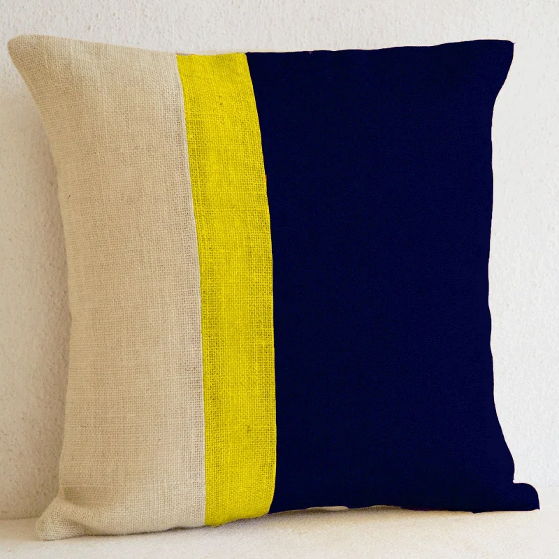 Navy Yellow Color Block Pillow Cover