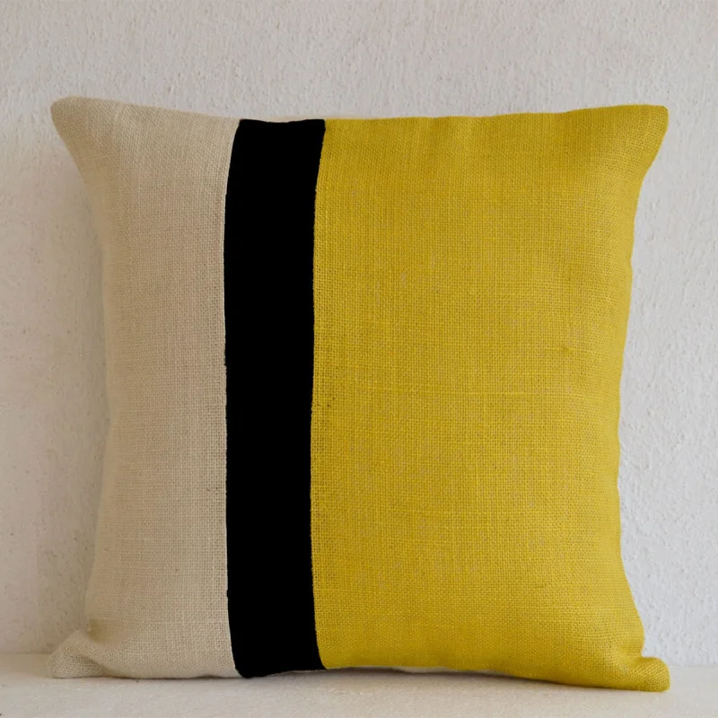 Yellow Pillow - Throw Pillows color block - Burlap Pillow - Decorative cushion cover- Spring Throw pillow gift pillow 16X16