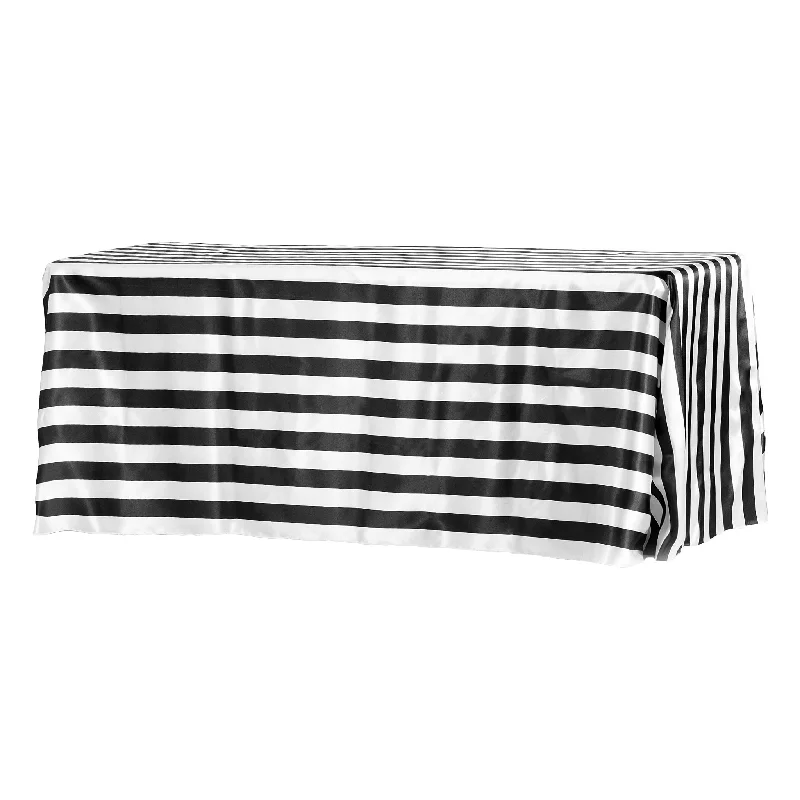 Stripe Satin Rectangular Tablecloth 90"x132" - Black & White