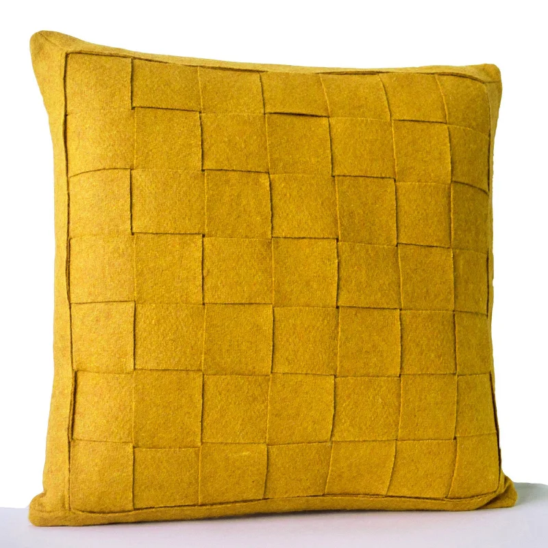 Mustard Pillow -Felt Weave Pillows - Decorative Throw Pillow cover- Gift- 16x16 -Square Pillow -Modern decor -Chair Pillow -Wool Mat pillow