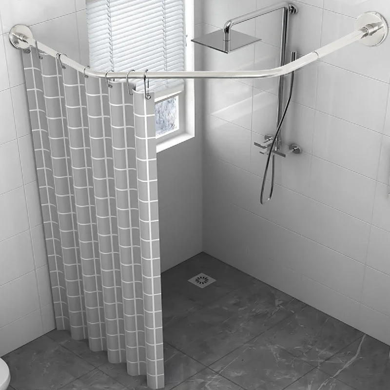 Stainless Steel Corner Adjustable Shower Curtain Rod - Silver