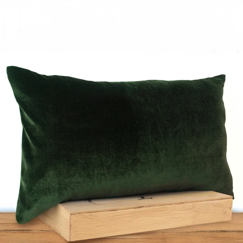 Olive green lush velvet and oatmeal linen - Velvet pillow -12x20 Decorative couch pillows -Gift -Green Bedding -Sofa pillow- Lumbar Pillow