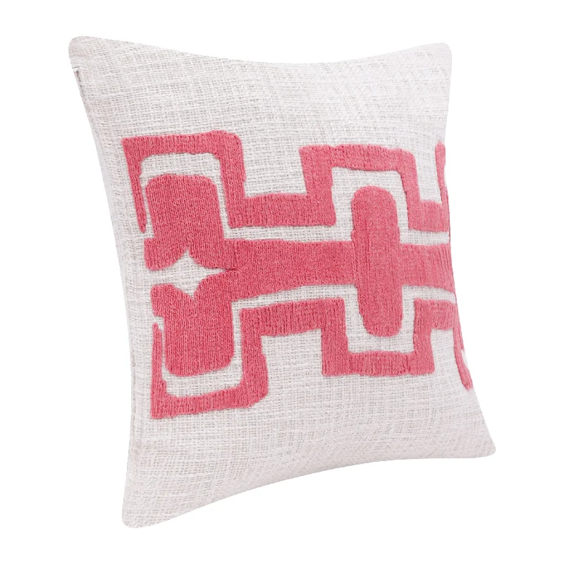 20" X 20" Coral And Ivory 100% Cotton Geometric Zippered Pillow