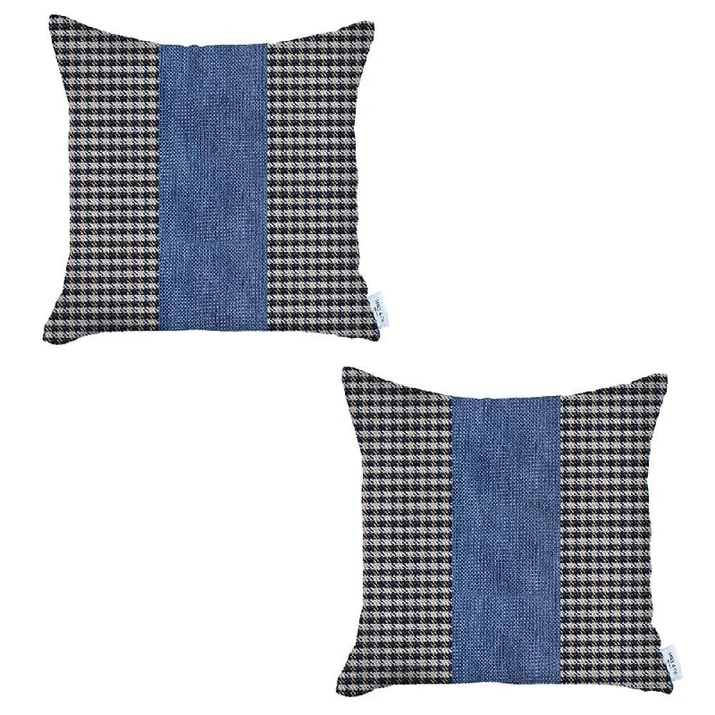 Set Of 2 Blue Houndstooth Pillow Covers