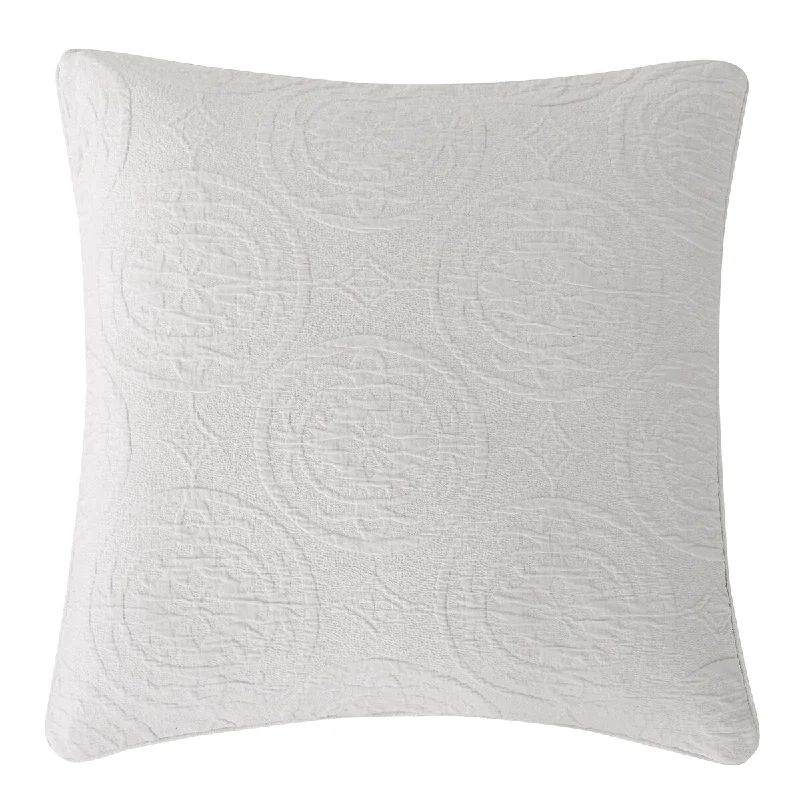 HiEnd Accents Verona Matelassé Vintage White Textured Medallion Euro Sham, 27" x 27"