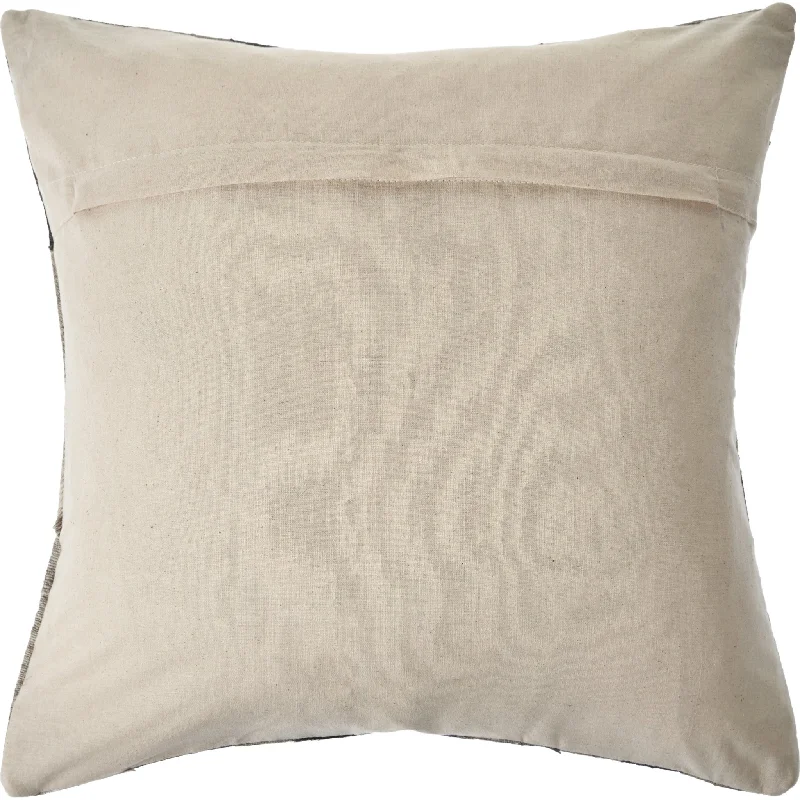 20" X 20" Beige and Gray Striped Faux Leather Zippered Pillow