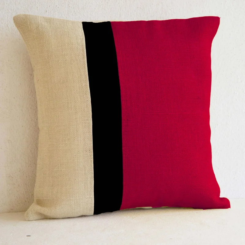 Red Pillow - Burlap Pillow color block - Red Decorative cushion cover- Spring Throw pillow gift 16X16 - Red Euro Sham