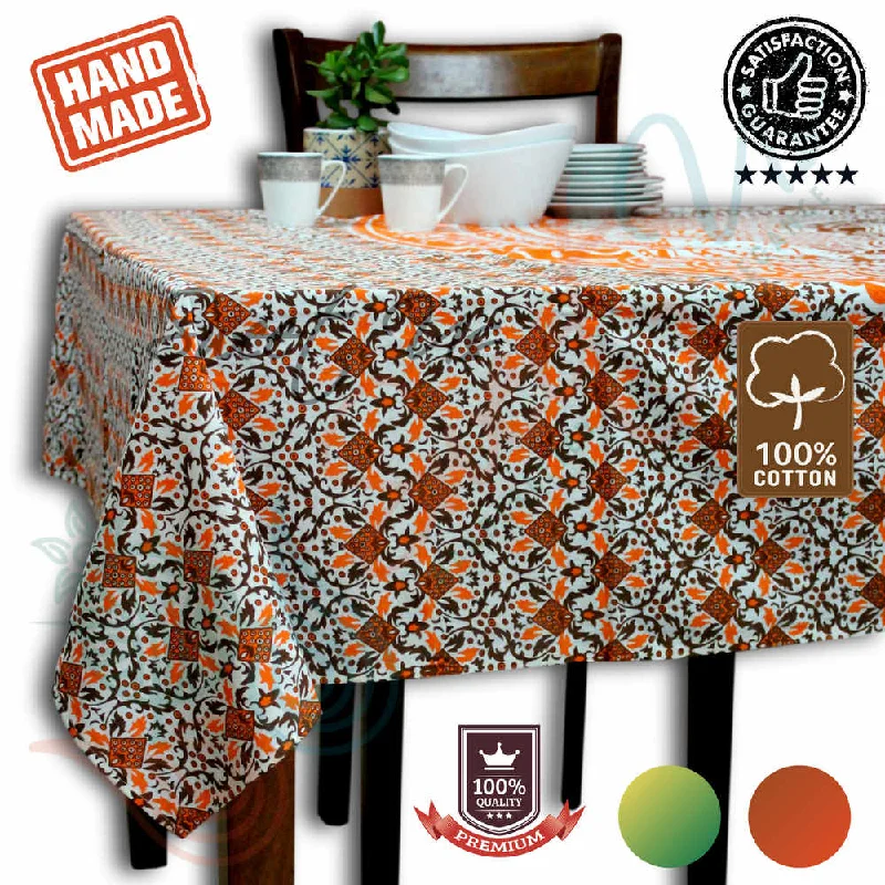 Cotton Tie Dye Floral Tablecloth Rectangle White Orange Blue Green Dining Linen