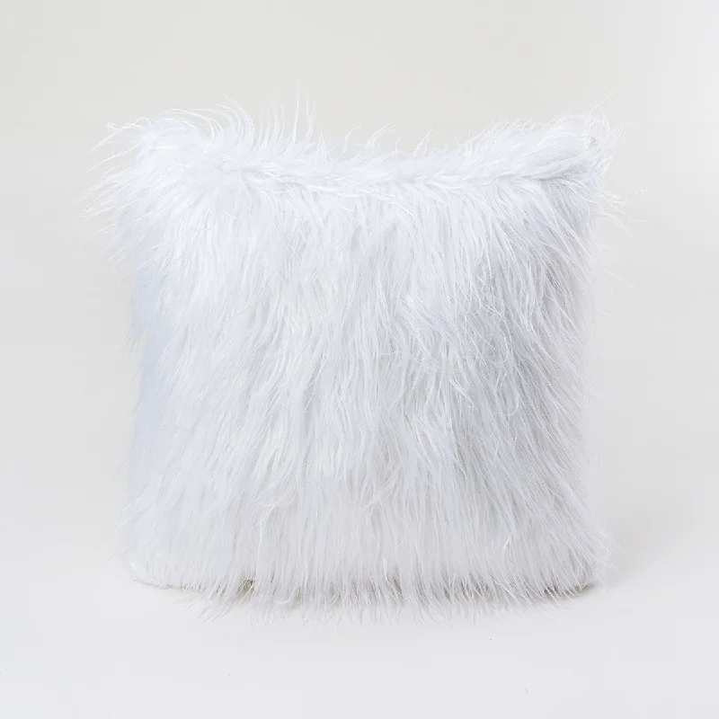 Furry Pillow Cover & Cushion / White