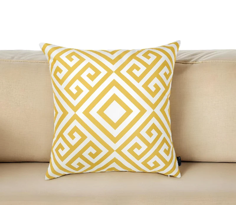 18" Yellow and White Greek Key Throw Pillow Cover