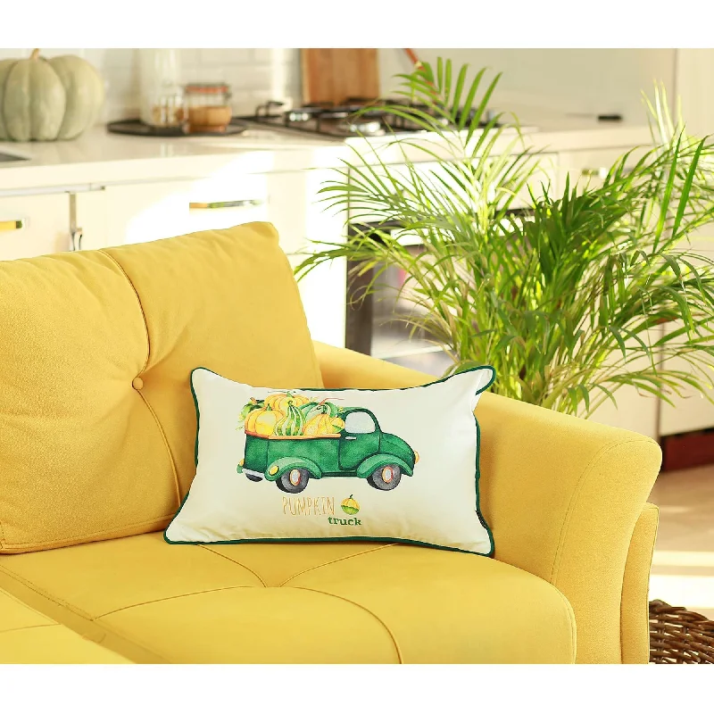 Green Pumpkin Truck LumbarThrow Pillow