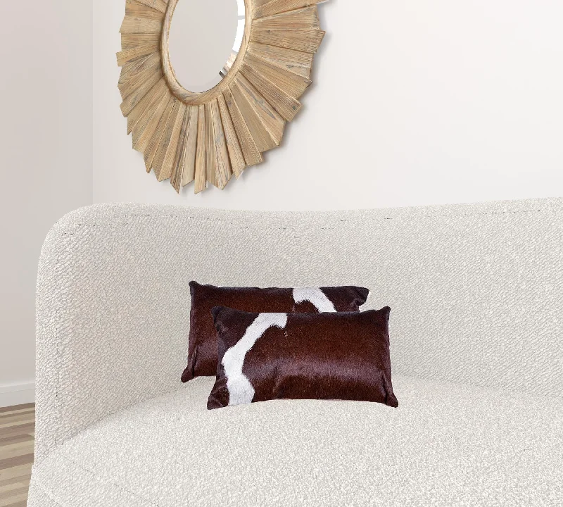 12" X 20" X 5" Chocolate And White Cowhide  Pillow 2 Pack