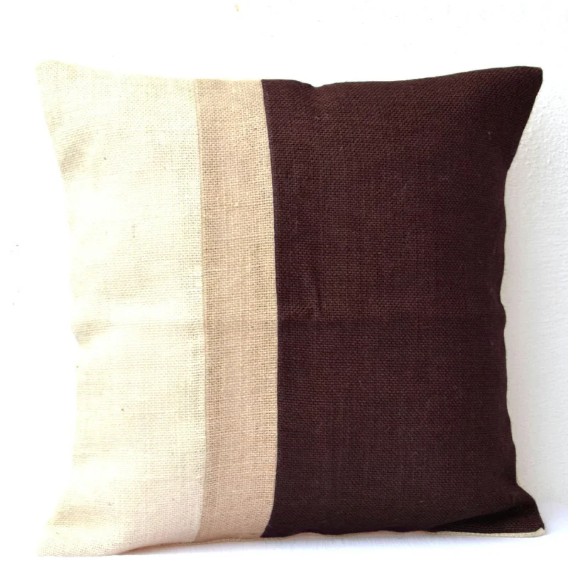 Colorblock Pillow In Neutral Earthen Hues From Ivory Beige Brown Burlap