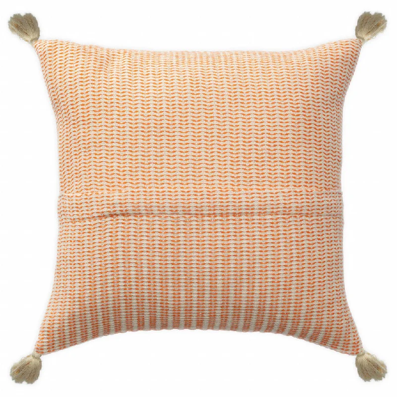 18" X 18" Orange And Ivory 100% Cotton Striped Zippered Pillow