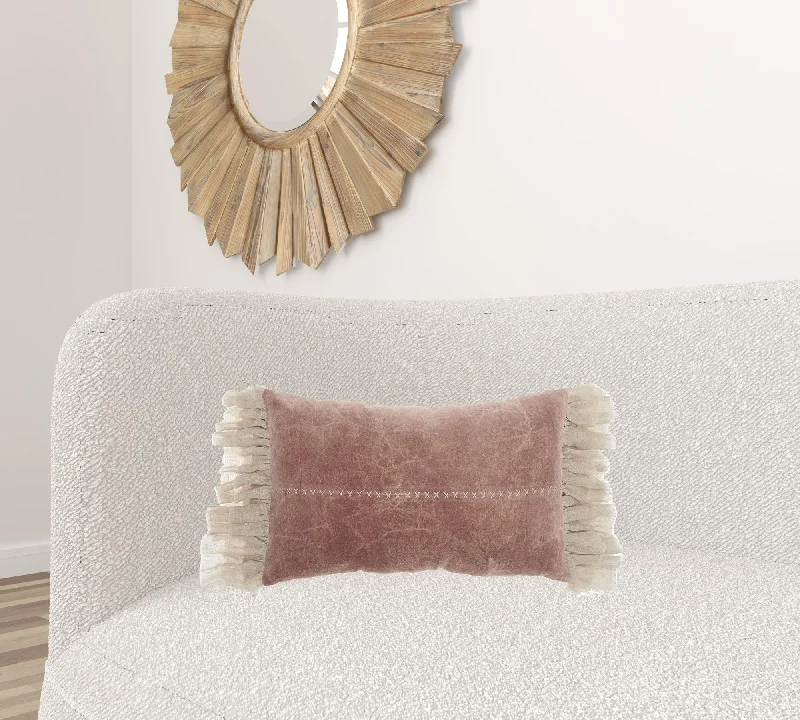 Wide Tasseled Marble Pink Lumbar Pillow