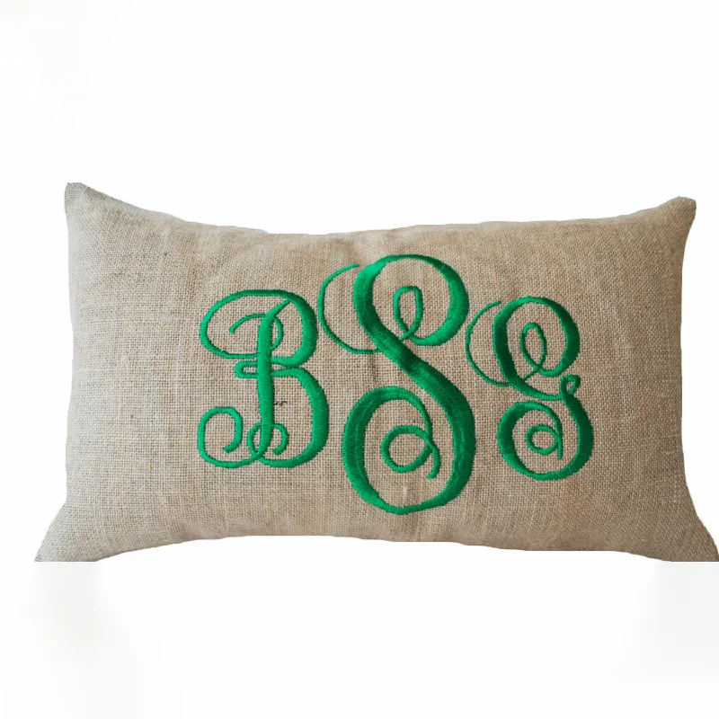 Custom Lumbar Pillow Case Cursive Three Letter Monogram Gift