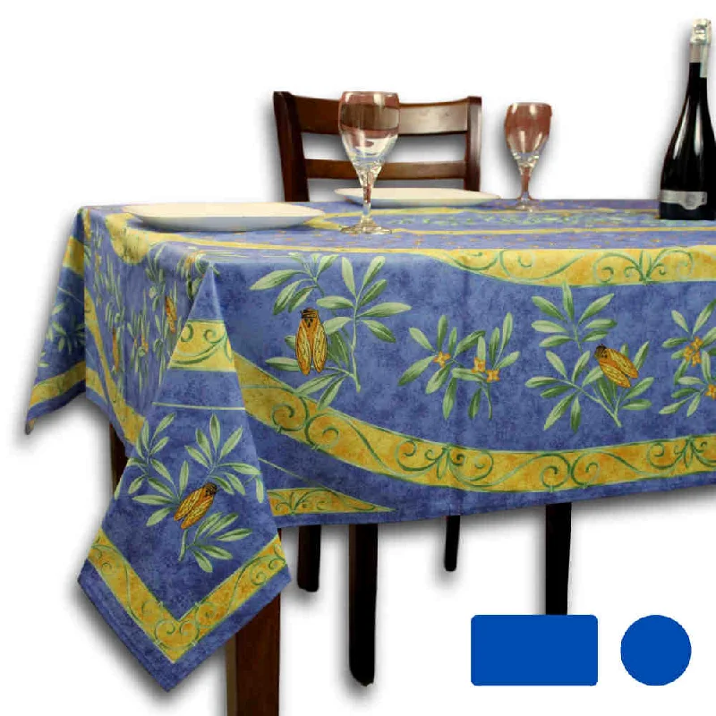 Wipeable Tablecloth Rectangle, Round Spillproof French Acrylic Coated Blue Bees