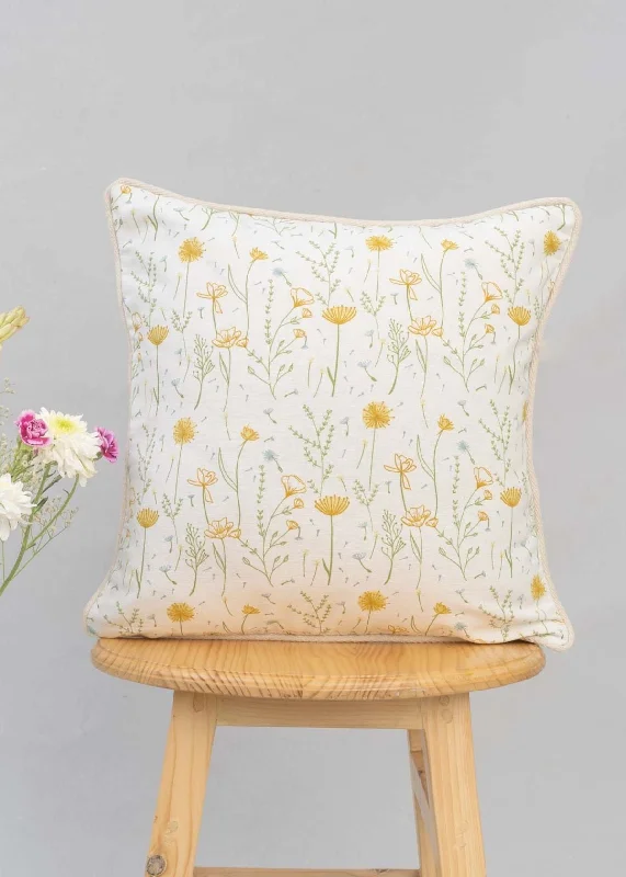 Drifting Dandelion 100% cotton floral cushion cover for sofa - Yellow