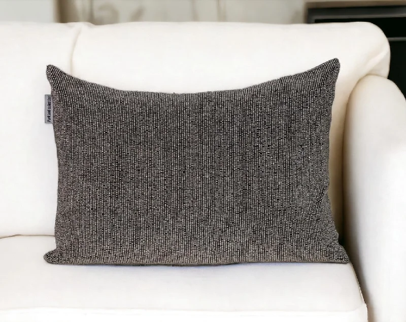 Shimmering Gray Beaded Luxury Throw Pillow