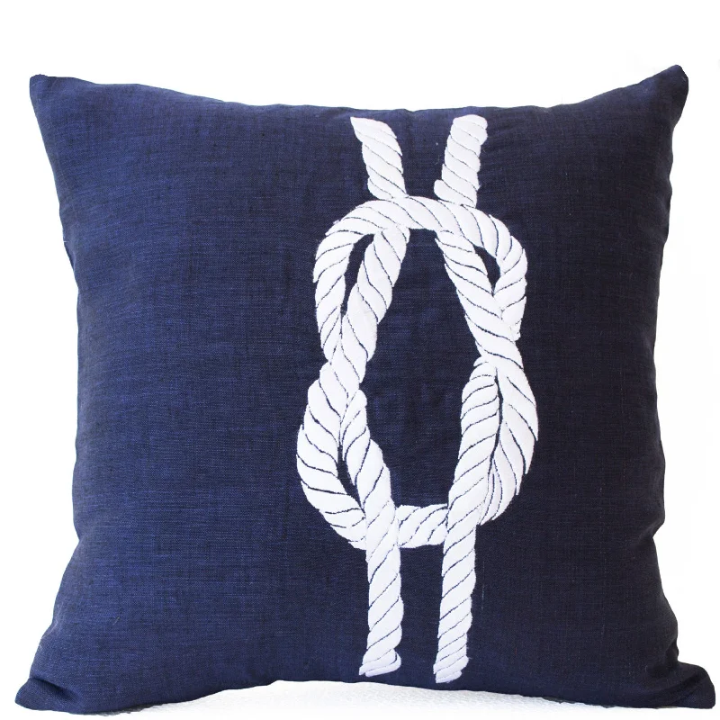 Linen Pillows- Navy Pillow Covers- Nautical Throw Pillow- Knot Pillow- Navy Blue Pillows- Beach pillows- 16x16- Gift Pillows- Chair Pillows