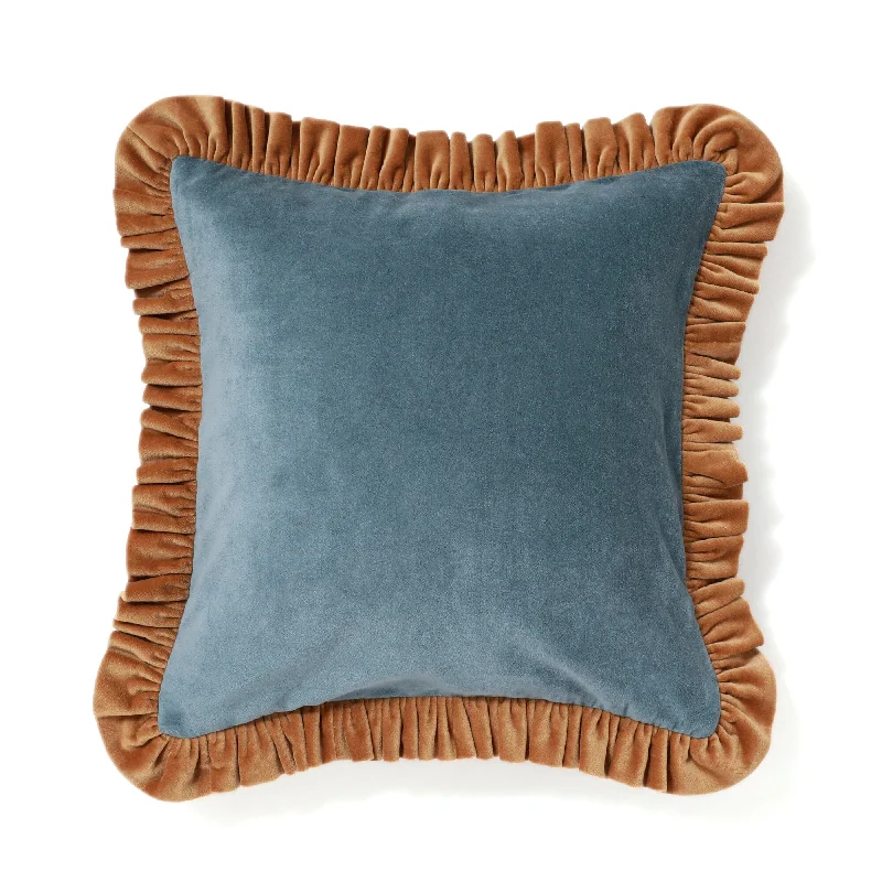 Velvet Frill Cushion Cover 450 X 450 Blue X Beige