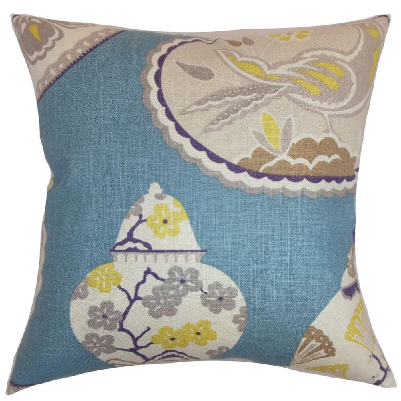 Xeniva Floral Euro Sham Blue Jay