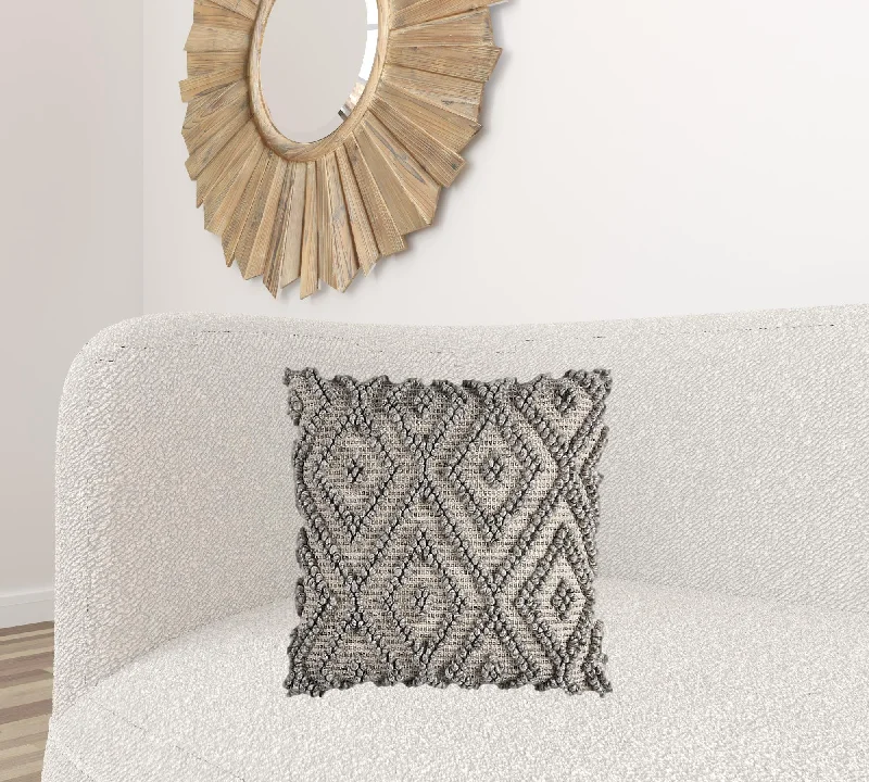 Natural Gray Nubby Diamonds Throw Pillow