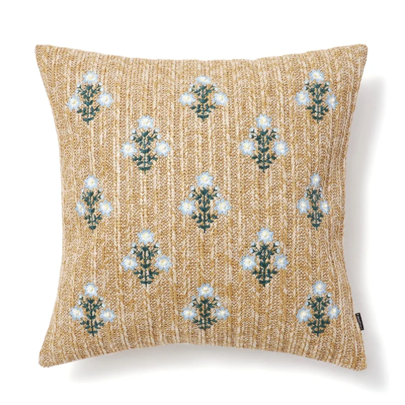 Emb Flower Cushion Cover 450 x 450  Natural x Blue