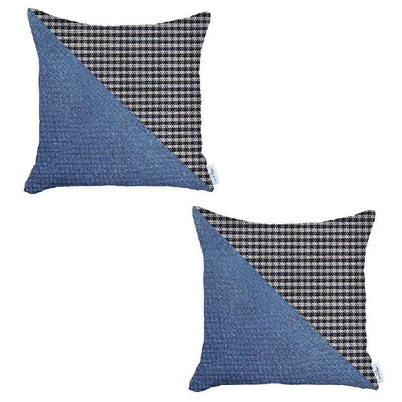 Set Of 2 Blue Houndstooth Pillow Covers