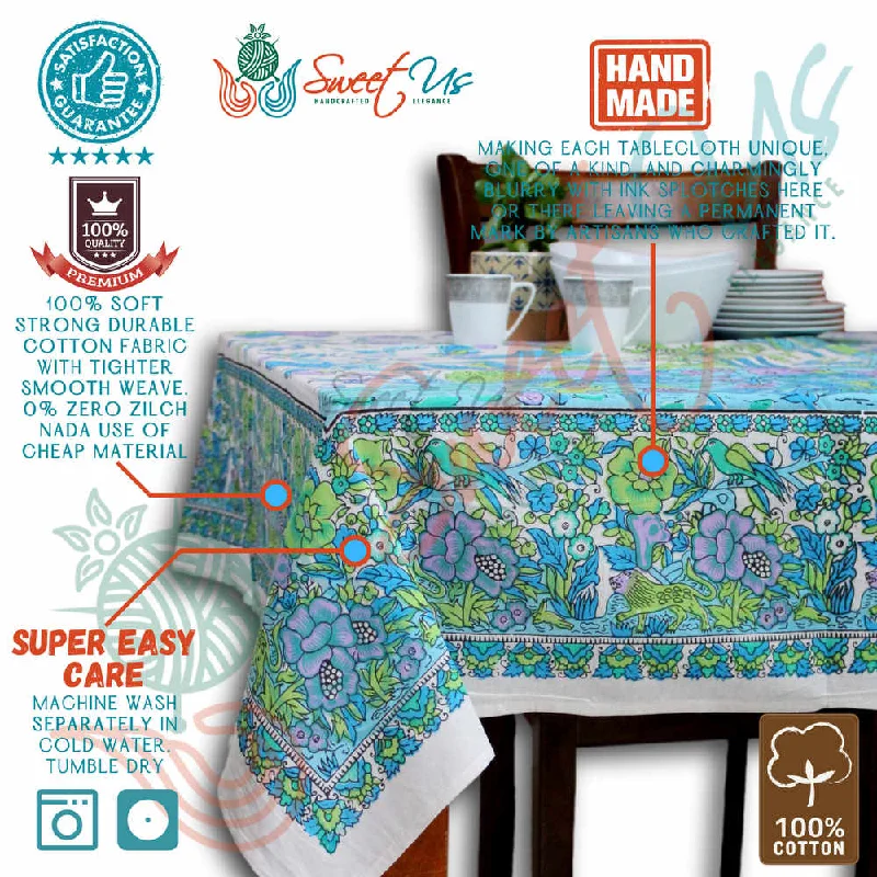 Tree of Life Tablecloth for Square Tables Cotton Floral Kitchen Dining Table Linen