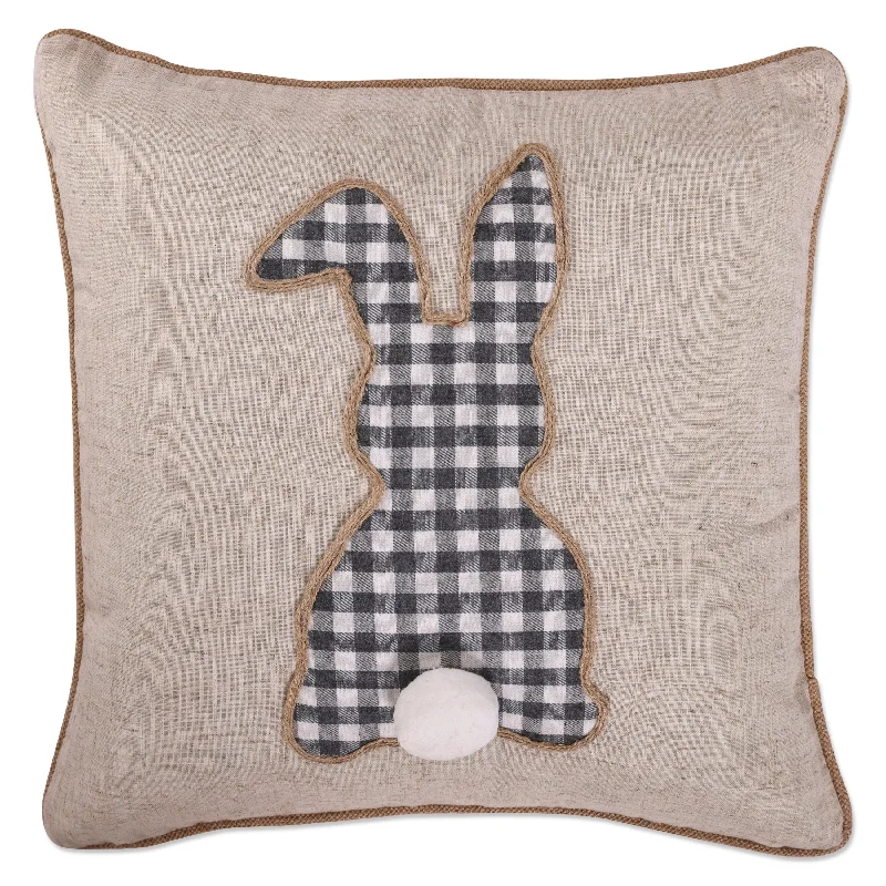 Indoor Easter Gingham Check Single Bunny Natural 18-inch Throw Pillow