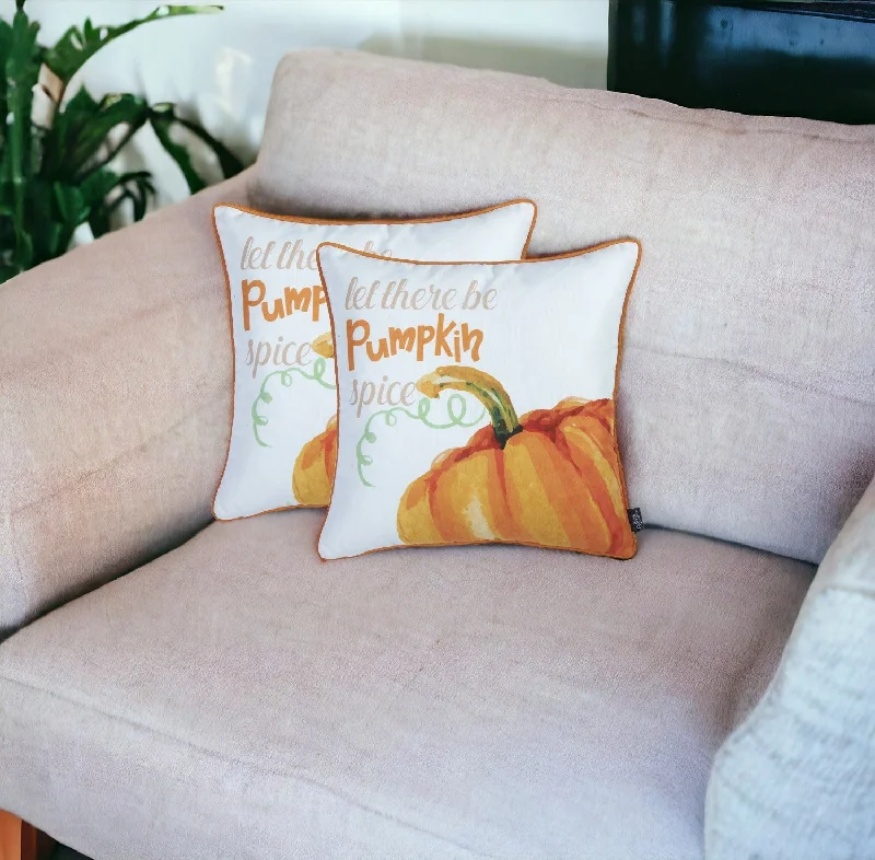 Set of Two 18" Orange and Ivory Pumpkin Spice Throw Pillow Covers