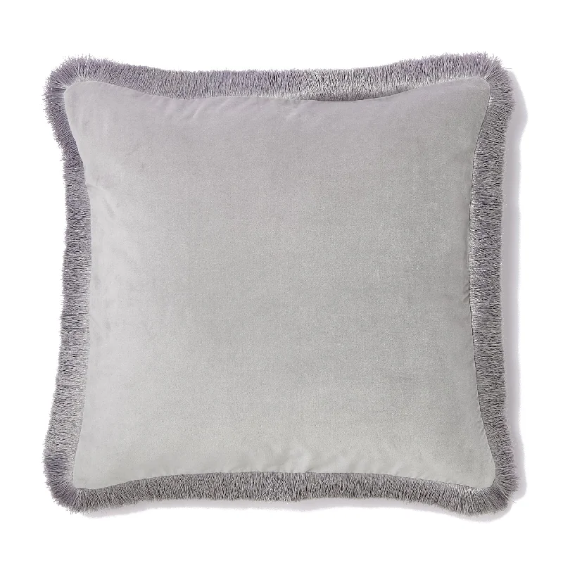 Velvet Fringe Cushion Cover 600 X 600  Gray