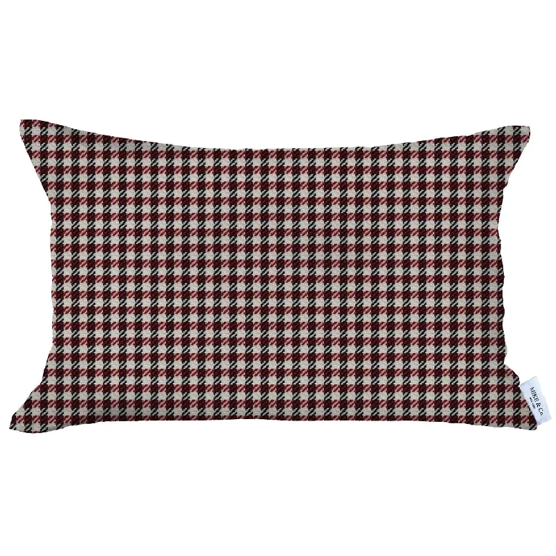 12" X 20" Red Houndstooth Zippered Handmade Polyester Lumbar Pillow Cover