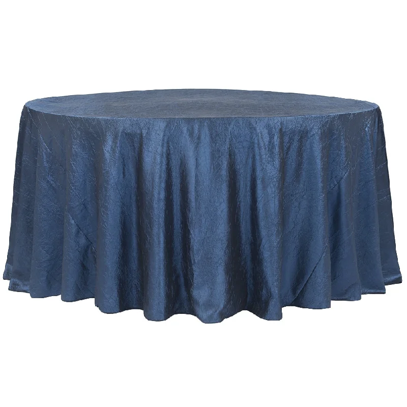 Crushed Taffeta 120" Round Tablecloth - Navy Blue