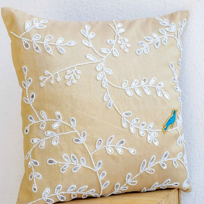 Solitary Bird Midst Silver Leaves Pillow