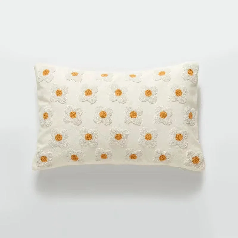 Velvet Daisy Rectangular & Square Pillow Cushion / Yellow