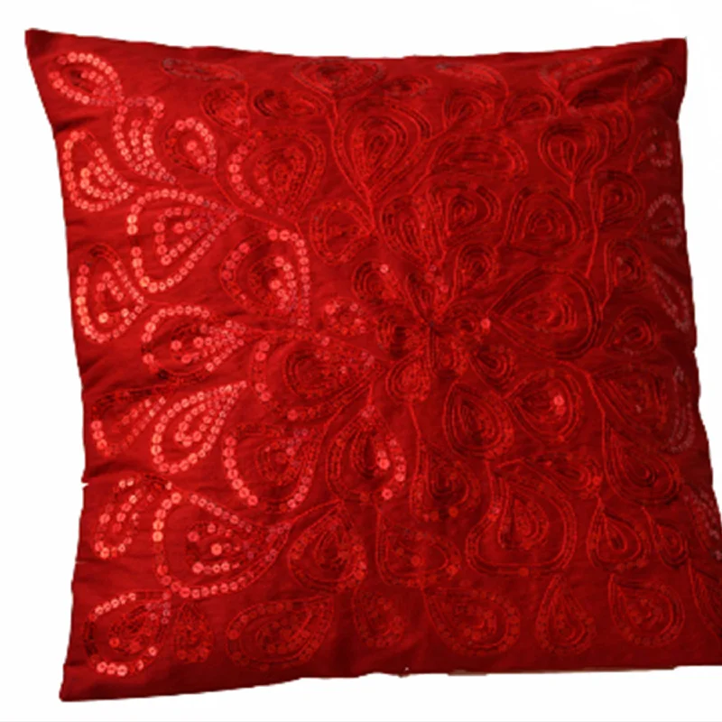 Throw pillows with red sequins -Decorative silk pillow cover- Cushion cover zipper - decorative pillow -16X16