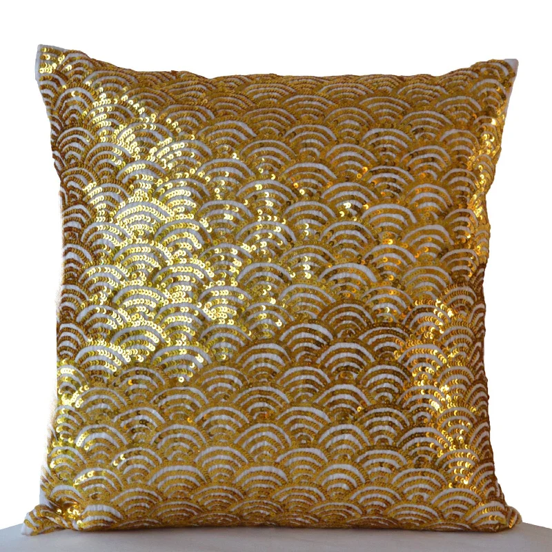 Gold Pillow Covers- Cream Gold Pillow Cases- Silk Pillows- Christmas Pillows- 16x16- Gift Pillow- Sequin Cushion- Gold Cushion- Couch Pillow