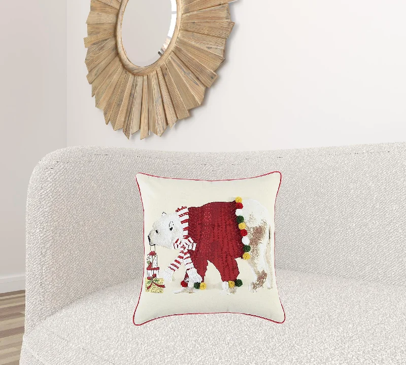 Red Polar Bear Dimensional Throw Pillow