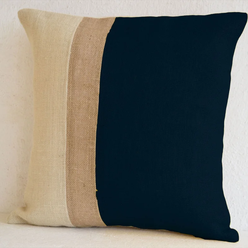 Black Burlap Pillow Cover In Color Black Pattern