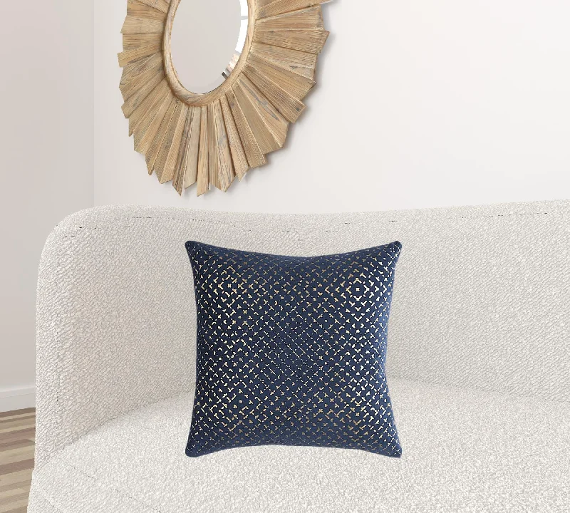 Navy Gold Cross Hatch Pattern Throw Pillow