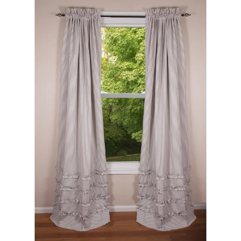 Grey Ticking Ruffle Drapery Panels P8179087