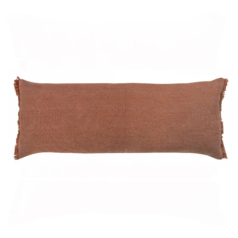 14" X 36" Terra Cotta Stonewashed Cotton Throw Pillow With Fringe